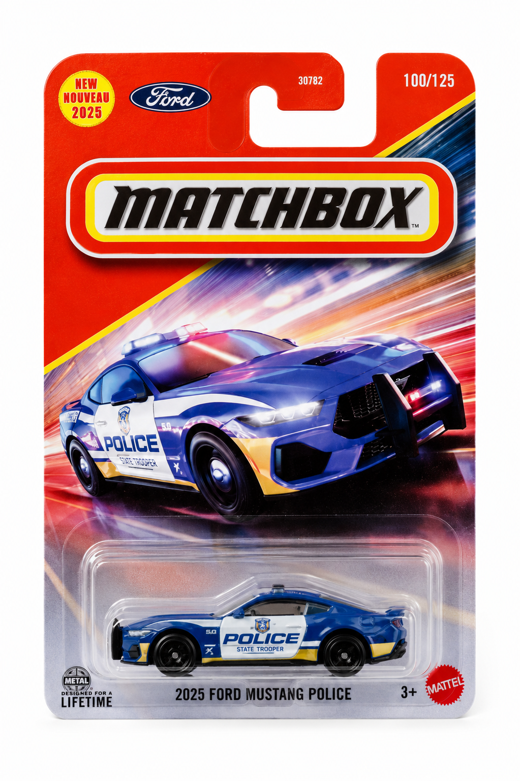 Smily Buds - Matchbox 1:64 Scale 2025 Ford Mustang Police for 3 Years & Above 100/125 (Blue)