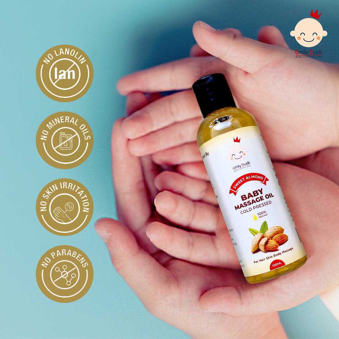 Smily Buds Almond Organic Cold Pressed Oil for Baby Massage Hair, Skin & Moisturizing Oil Hair Oil