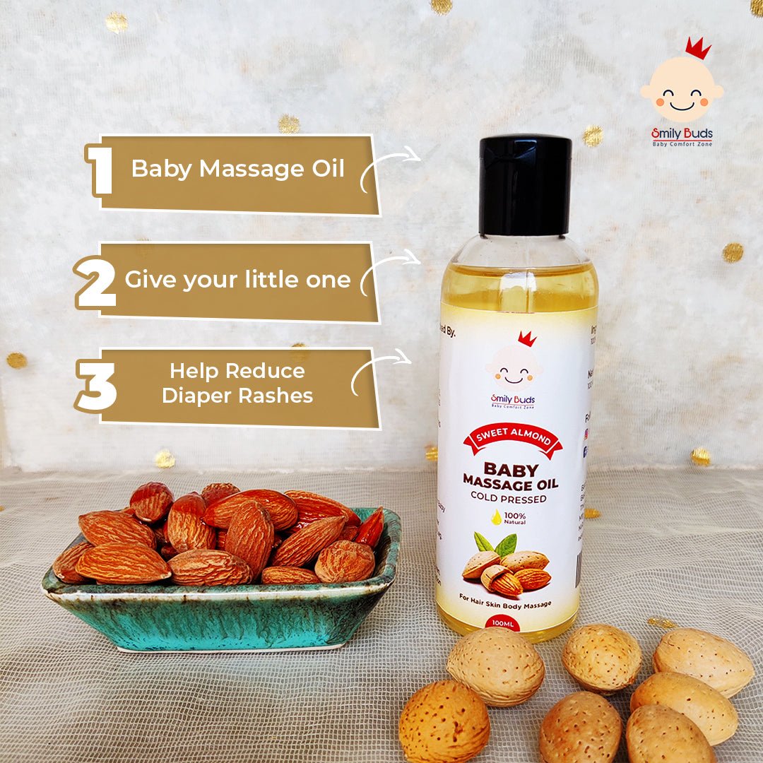 Smily Buds Almond Organic Cold Pressed Oil for Baby Massage Hair, Skin & Moisturizing Oil Hair Oil