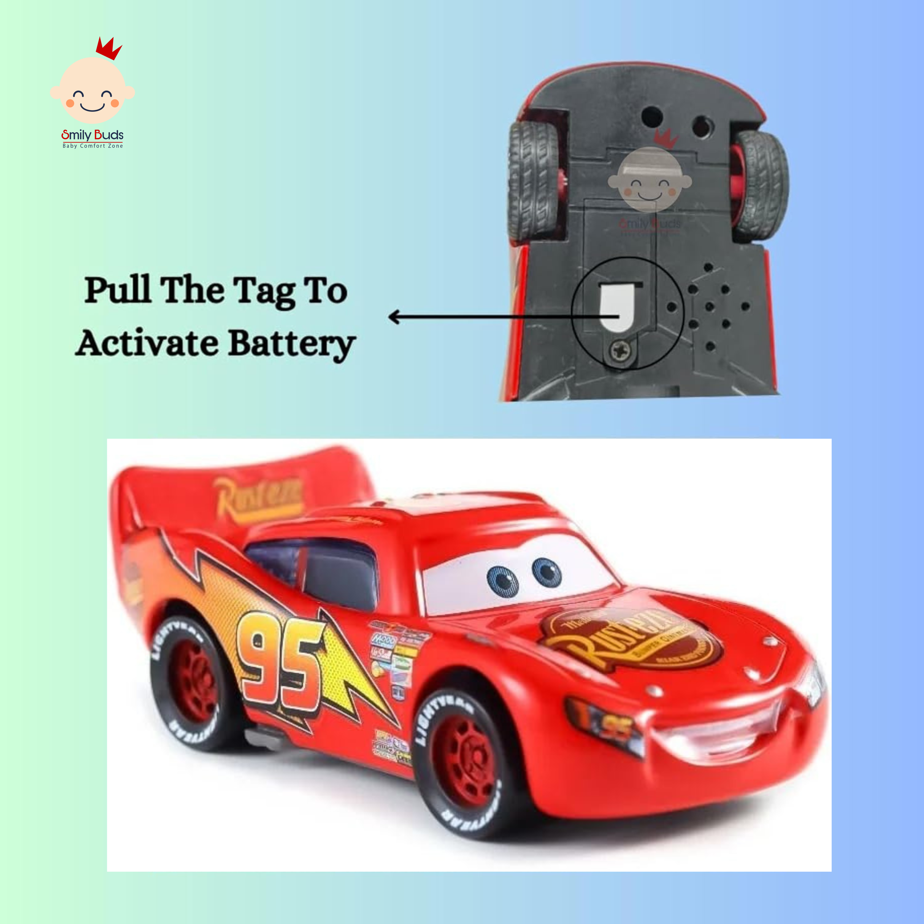 Smily Buds Die-Cast Metal Body MCQueen Disney Car Pull-Back Action, with Lights & Music, Miniature Scaled 1:36