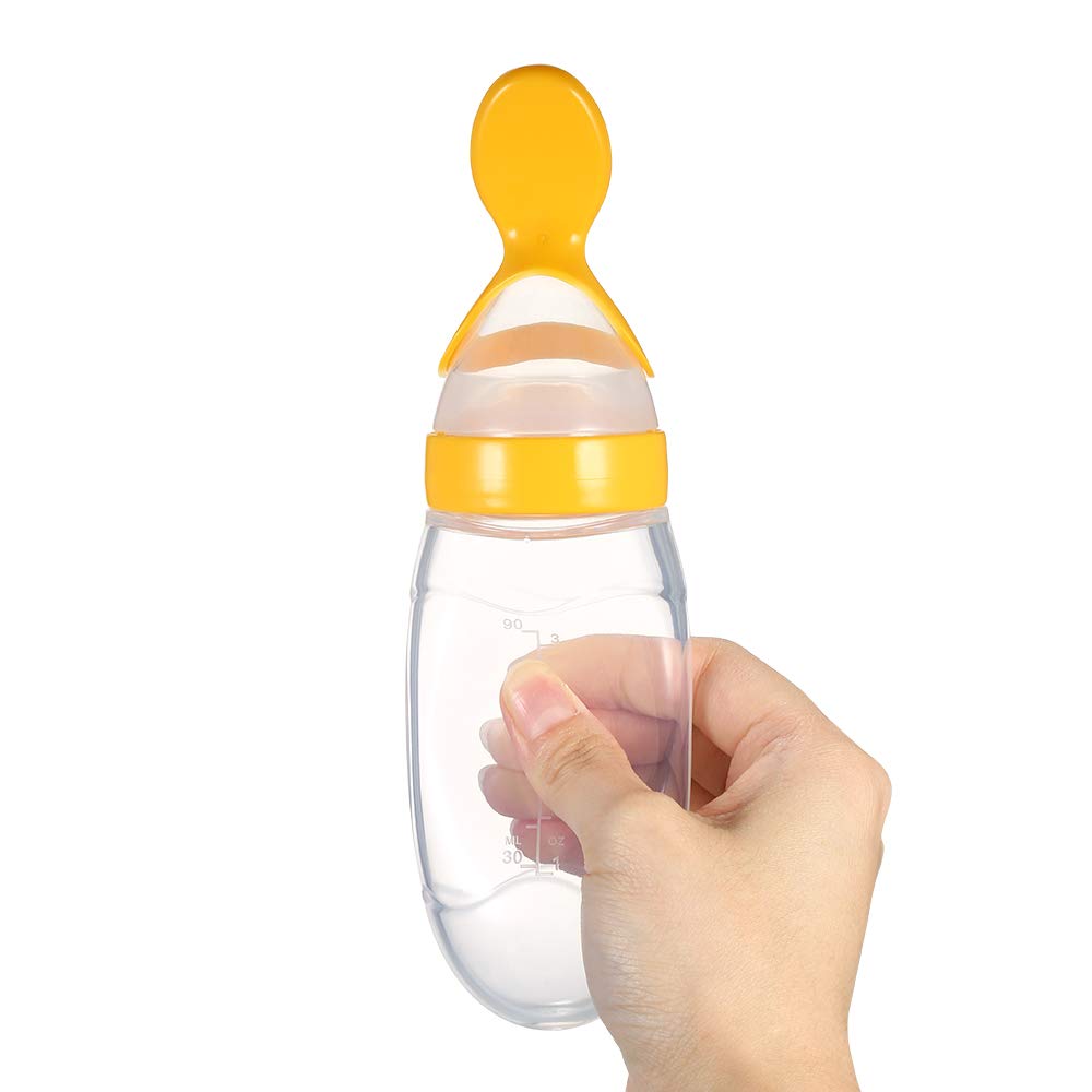 Smily Buds Silicone Squeeze Food Feeder with Feeding Spoon - Yellow