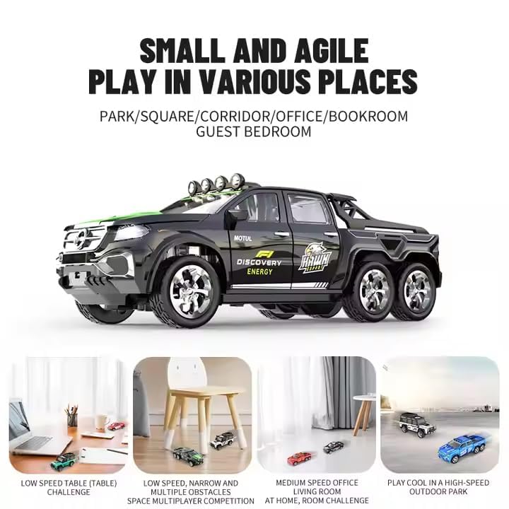 Smily Buds 1:64 Scale Mini Alloy Off-Road RC Car for Kids 6+ Age | USB Rechargeable 2.4Ghz Wireless Remote Control Car Toys Strip Lights, (Red)
