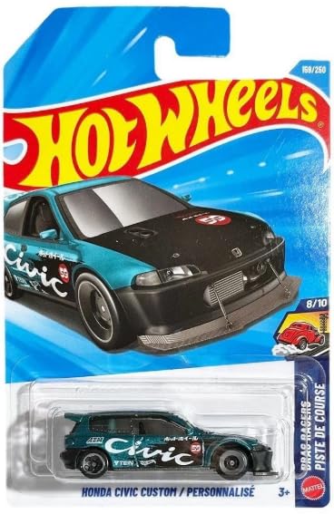 Smily Buds- Hot Wheels Honda Civic Custom [Teal] Drag Racers 8/10, 159/250-1:64 Scale Diecast Toy Vehicle
