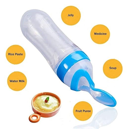 Smily Buds Silicone Squeeze Food Feeder with Feeding Spoon - Blue