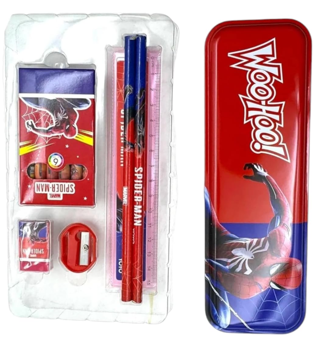 Smily Buds Spiderman Pencil Box Kit for School Kids – Complete Stationery Set School and Birthday Return Gift