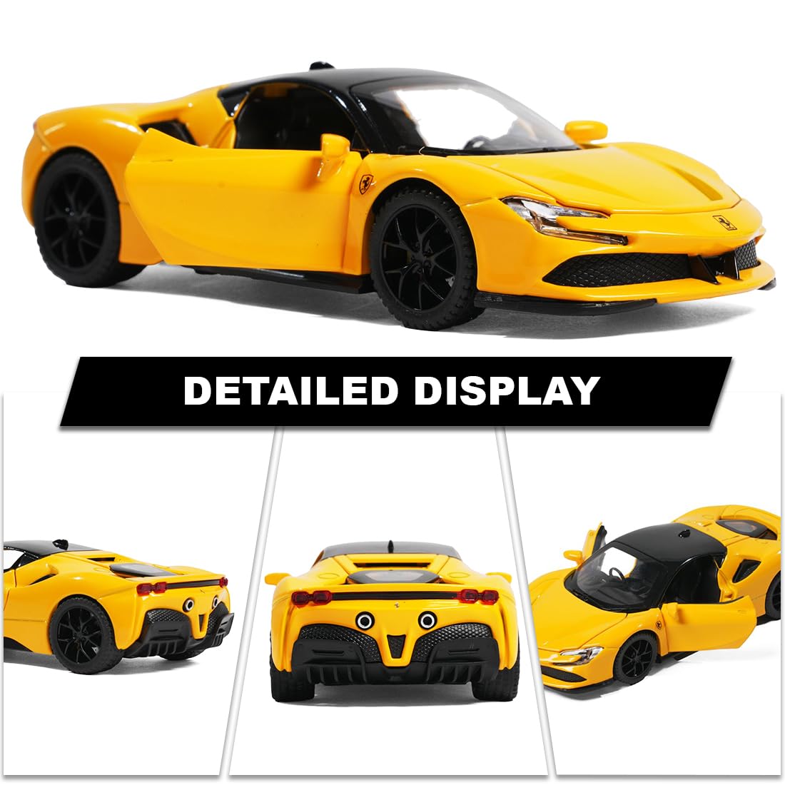 Smily Buds Die-Cast Car Model - Ferrari Yellow Sports Car with Openable Doors (1:32 Scale)