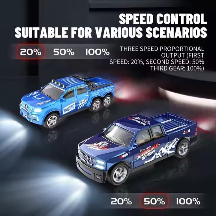 Smily Buds 1:64 Scale Mini Alloy Off-Road RC Car for Kids 6+ Age | USB Rechargeable 2.4Ghz Wireless Remote Control Car Toys Strip Lights