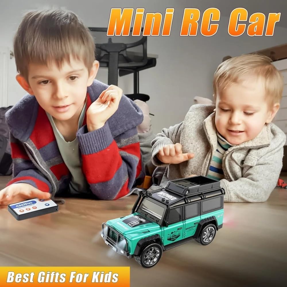 Smily Buds Remote Control Small Car, 1:64 Scale Off-Road RC Car, USB Rechargeable 2.4GHZ Three Speed Indoor Alloy Vehicle for Kids