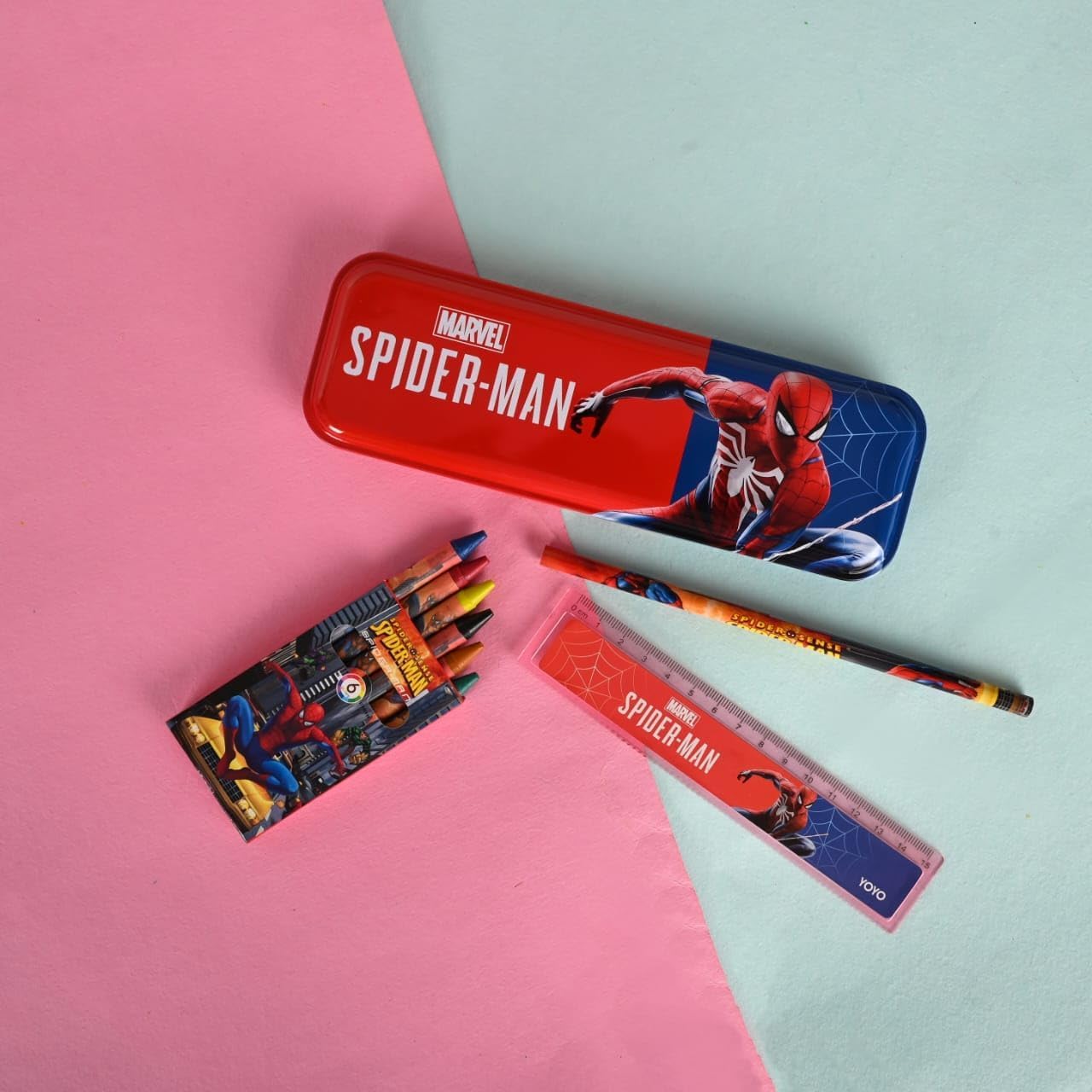 Smily Buds Spiderman Pencil Box Kit for School Kids – Complete Stationery Set School and Birthday Return Gift