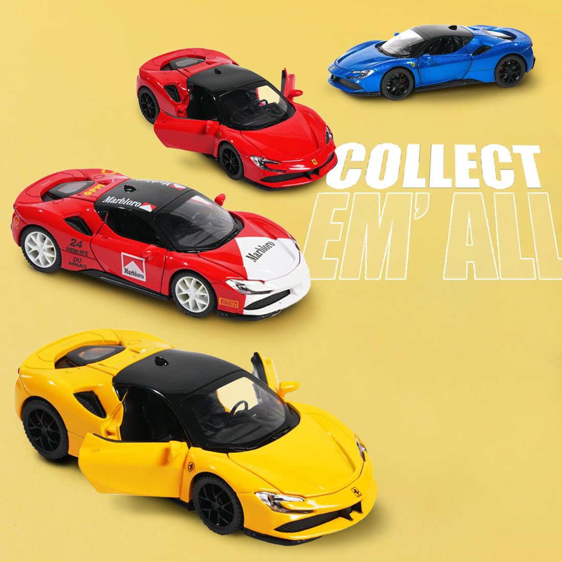 Smily Buds Die-Cast Car Model - Ferrari Yellow Sports Car with Openable Doors (1:32 Scale)