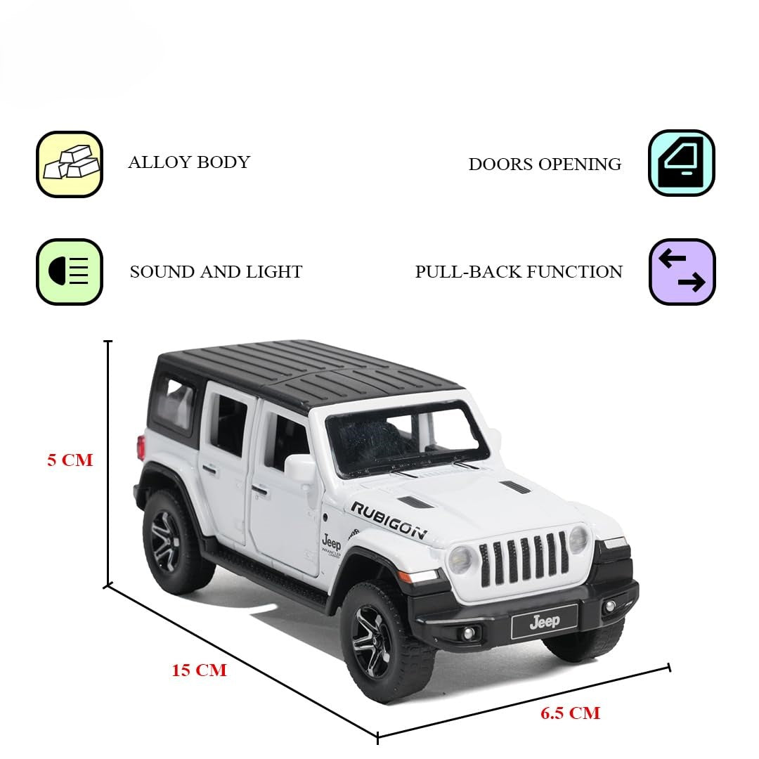 Smily Buds - Red Die Cast Jeep Wrangler Rubicon Diecast Vehicles Toys for Kids Openable Doors Blinking Light & Music Car Jeep Toys - White