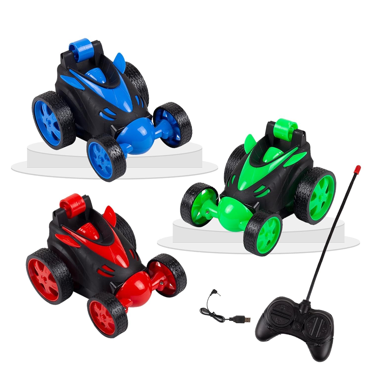 Smily Buds - Rotating & Rolling Rechargeable Small Stunt Racing Car Toy Comes with USB Charging Cable & Remote Controller