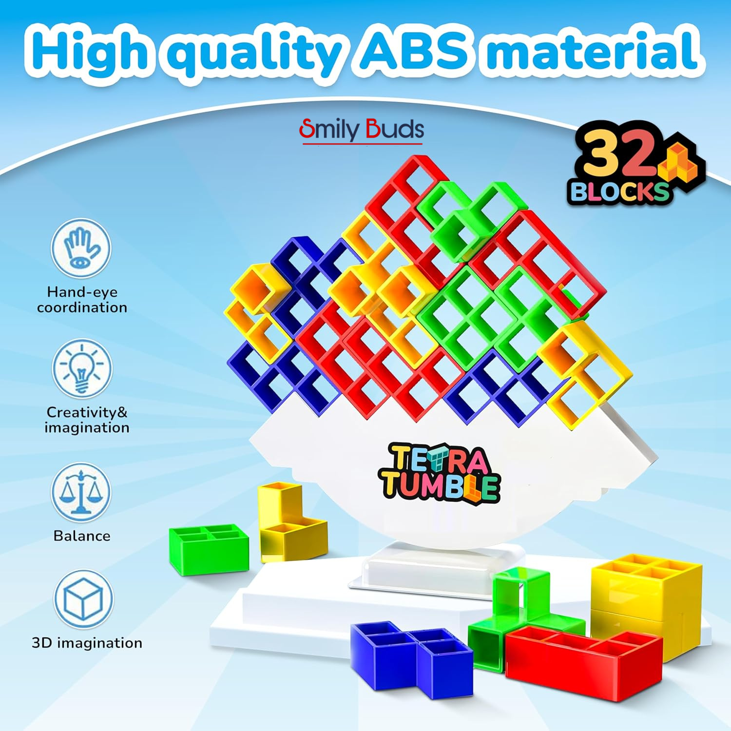 Smily Buds Balance Building Block Game – 32 PCS Colorful Educational Toy for Kids