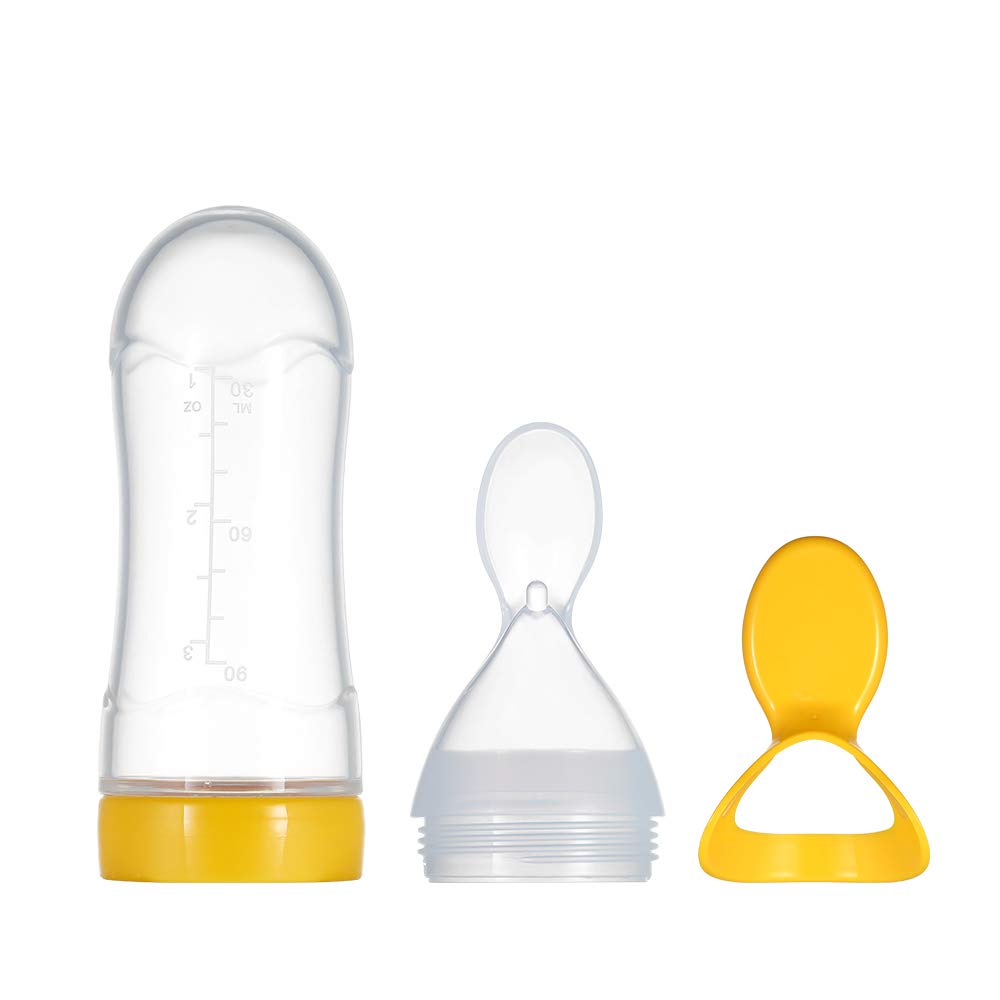 Smily Buds Silicone Squeeze Food Feeder with Feeding Spoon - Yellow