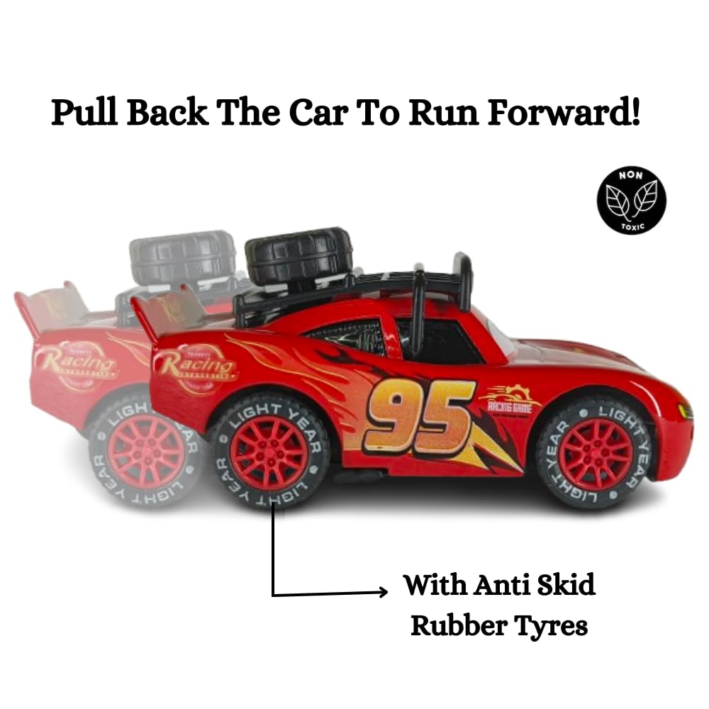 Smily Buds Die-Cast Metal Body MCQueen Disney Car Pull-Back Action, with Lights & Music, Miniature Scaled 1:36