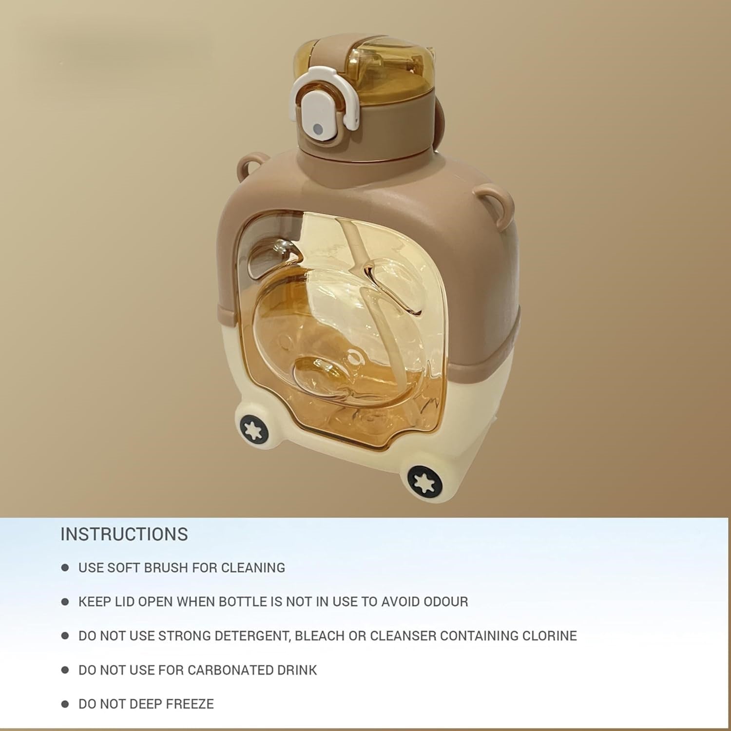 Smily Buds - Teddy Bear Water Bottle, Leakproof and BPA-Free, Insulated Sipper for Kids - Brown