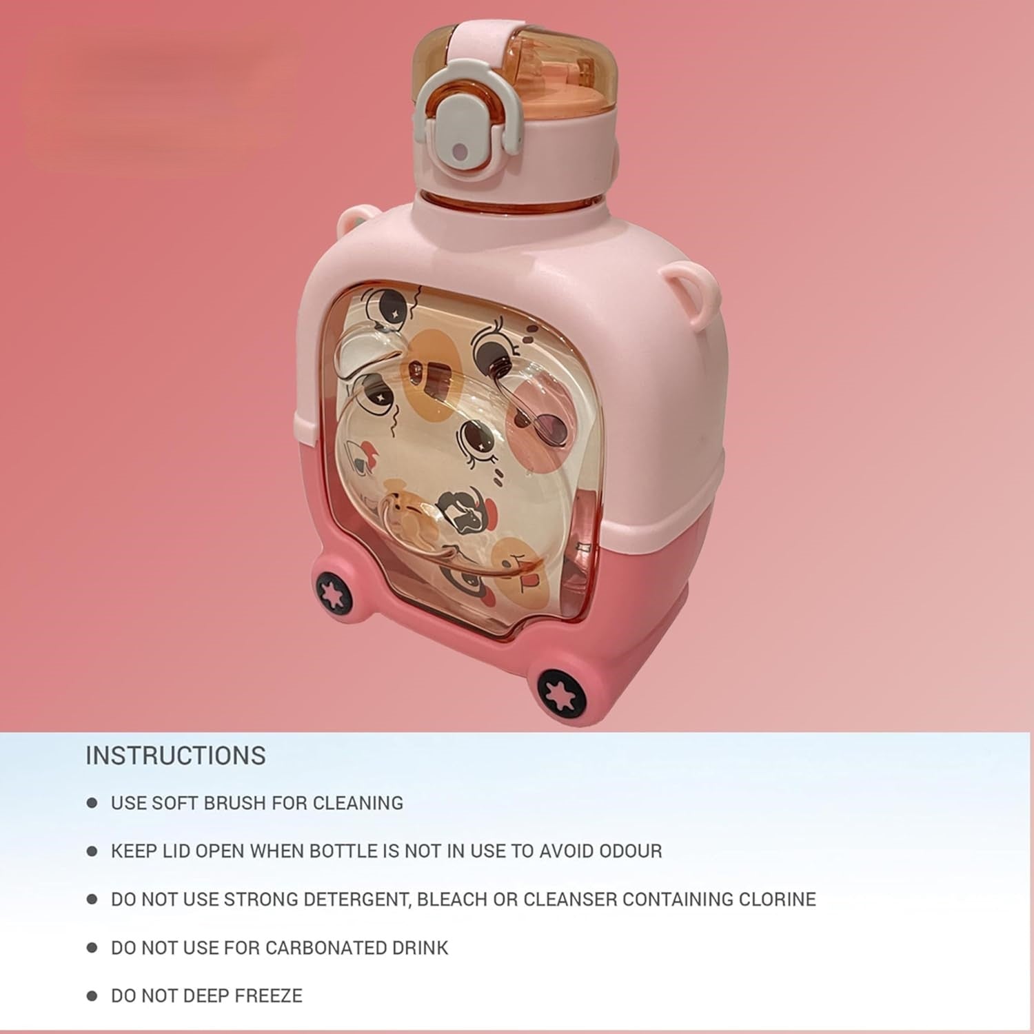 Smily Buds - Teddy Bear Water Bottle, Leakproof and BPA-Free, Insulated Sipper for Kids - Pink - Smily Buds