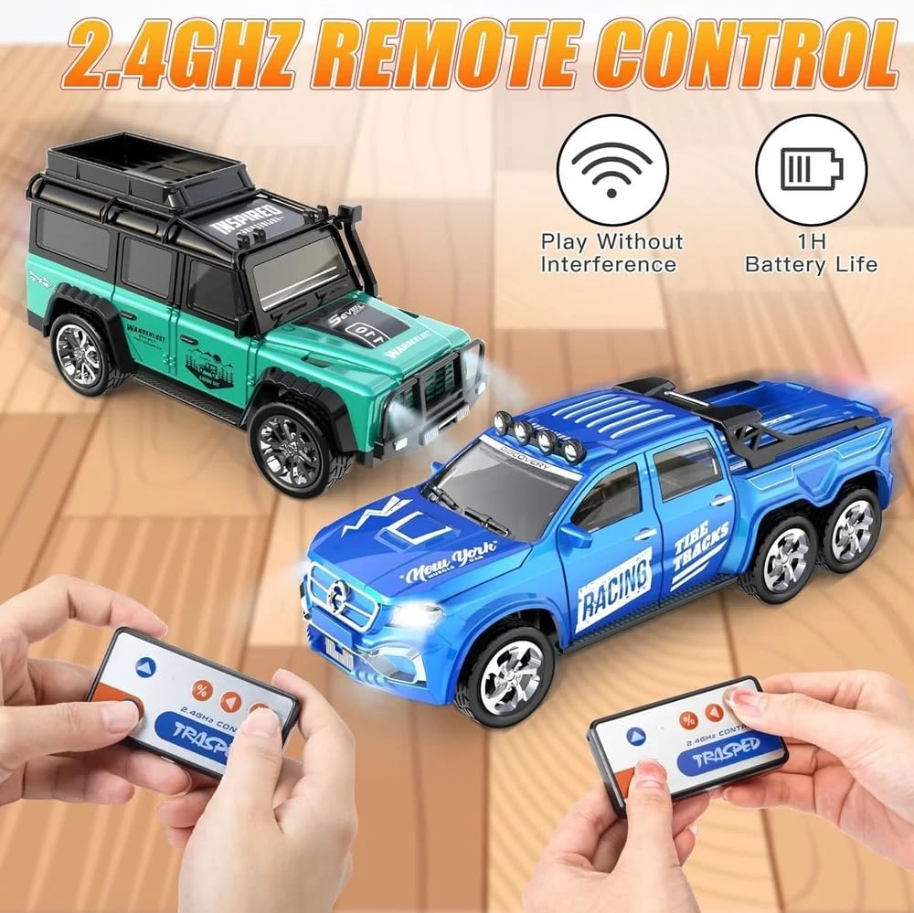 Smily Buds Remote Control Small Car, 1:64 Scale Off-Road RC Car, USB Rechargeable 2.4GHZ Three Speed Indoor Alloy Vehicle for Kids