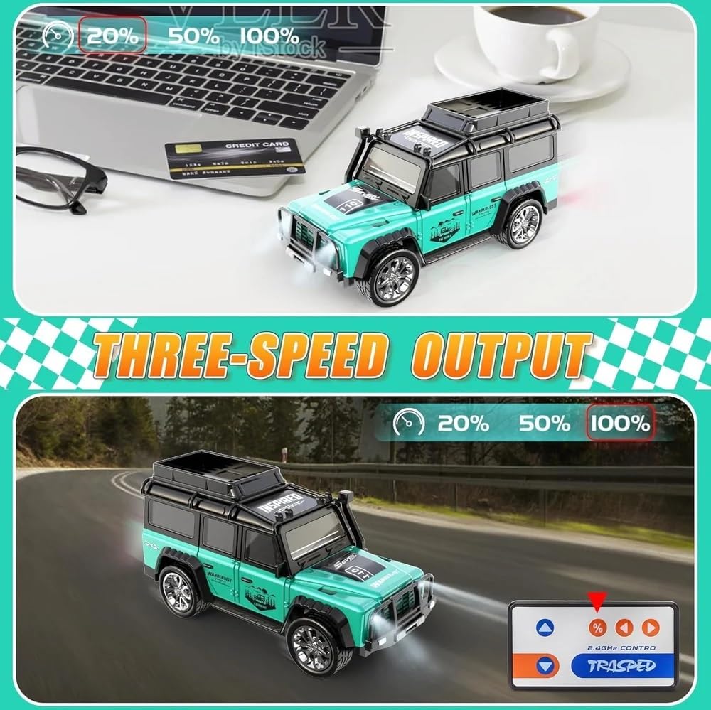 Smily Buds Remote Control Small Car, 1:64 Scale Off-Road RC Car, USB Rechargeable 2.4GHZ Three Speed Indoor Alloy Vehicle for Kids