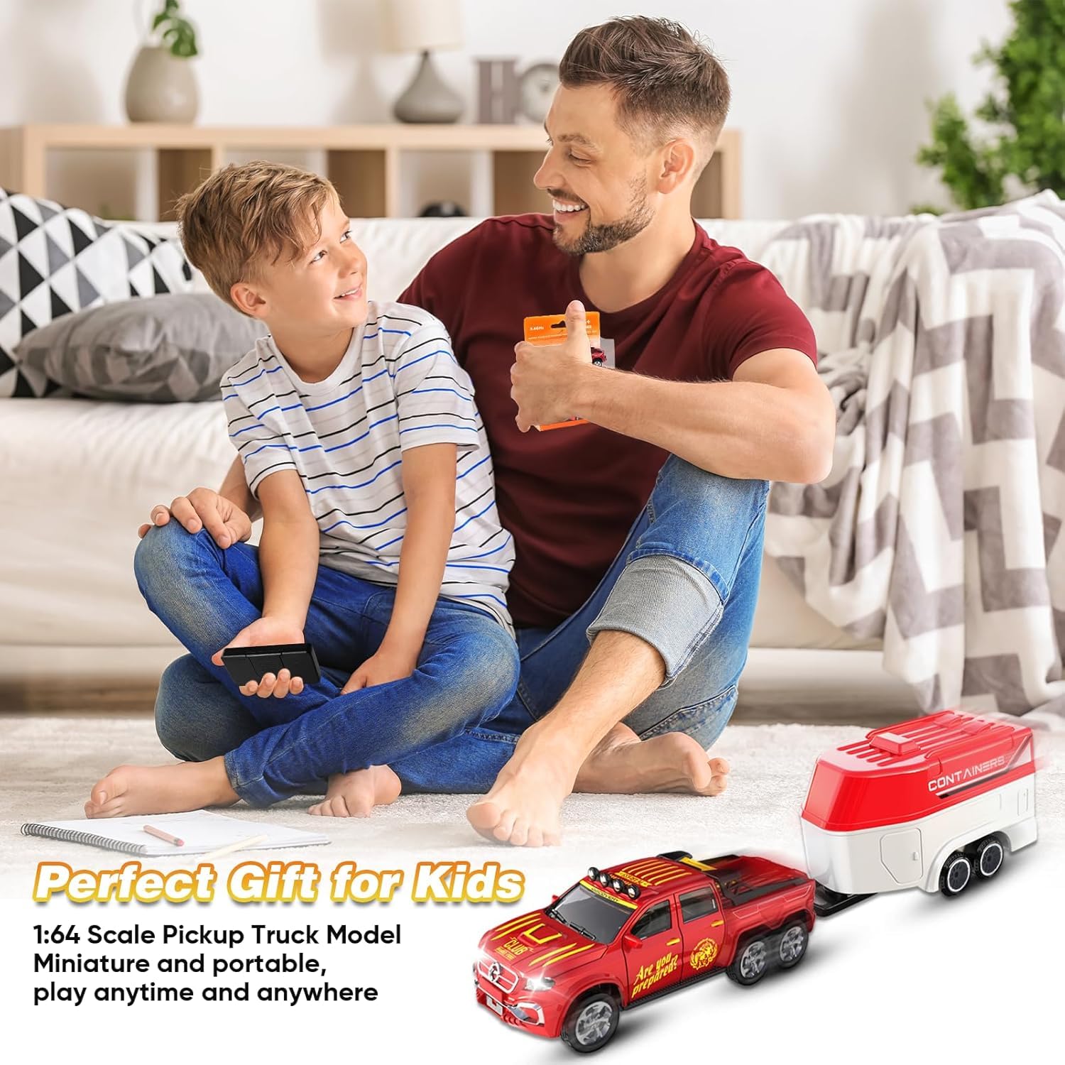 Smily Buds 1:64 Scale Mini Alloy Off-Road RC Car for Kids 6+ Age | USB Rechargeable 2.4Ghz Wireless Remote Control Car Toys Strip Lights, (Red)