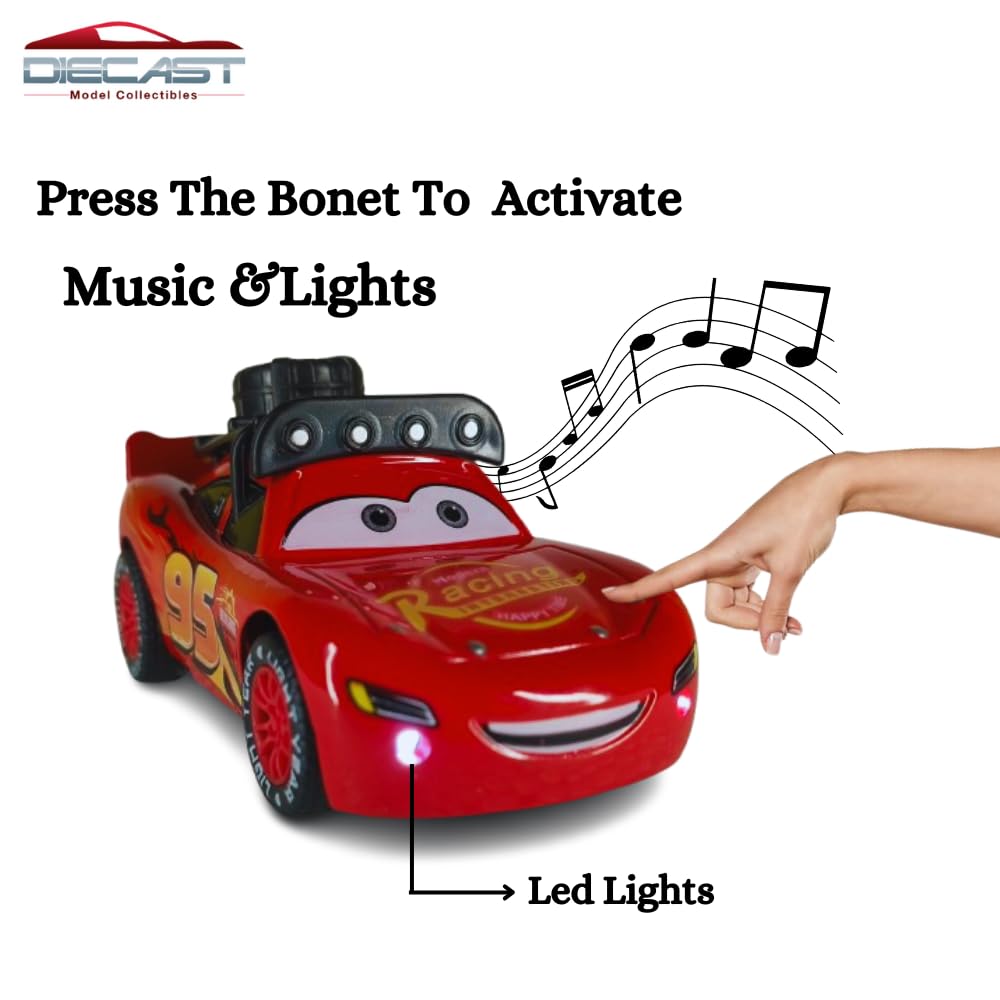 Smily Buds Die-Cast Metal Body MCQueen Disney Car Pull-Back Action, with Lights & Music, Miniature Scaled 1:36