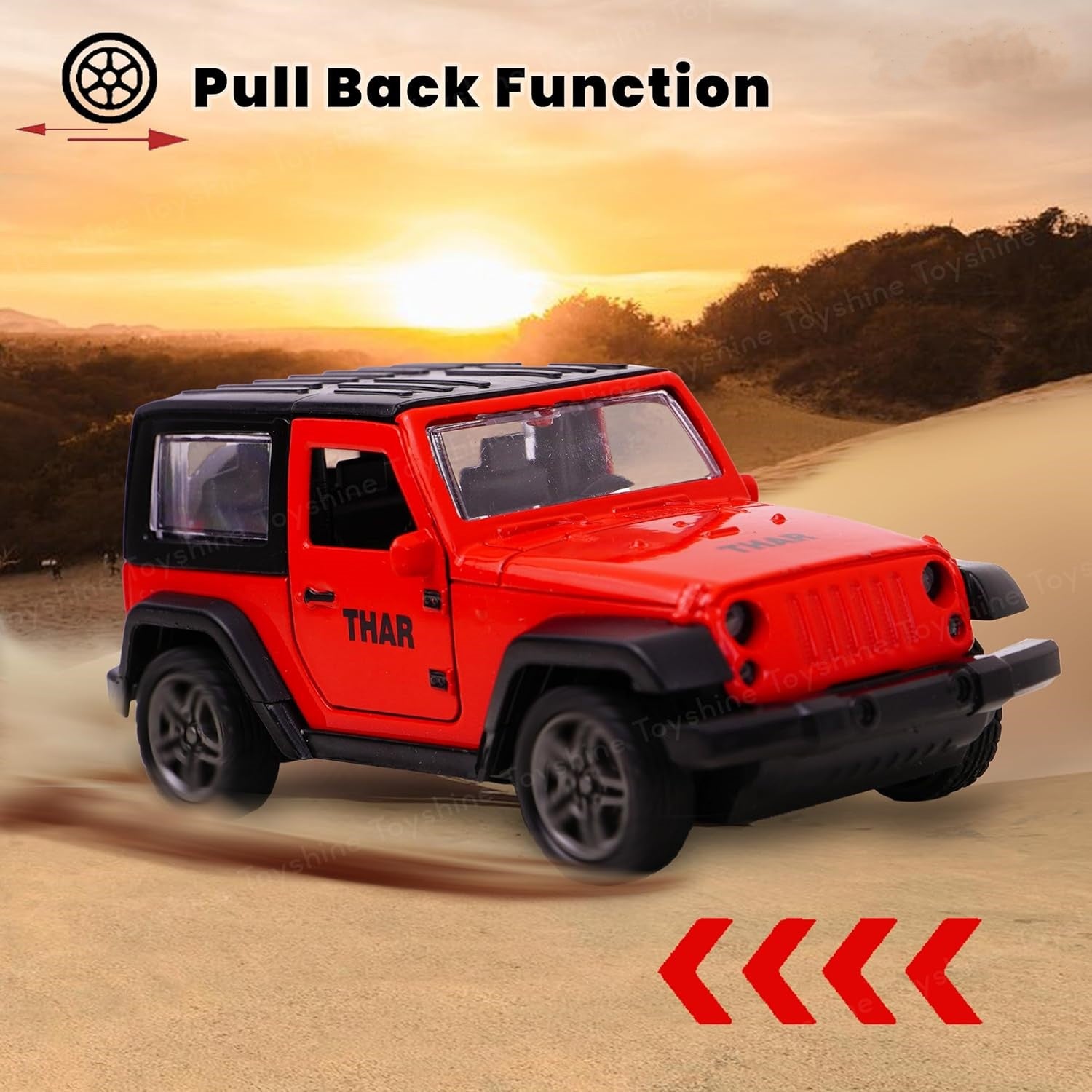 Smily Buds Mahindra Thar Die-cast Metal Pullback with Openable Doors | 1:36 Scale