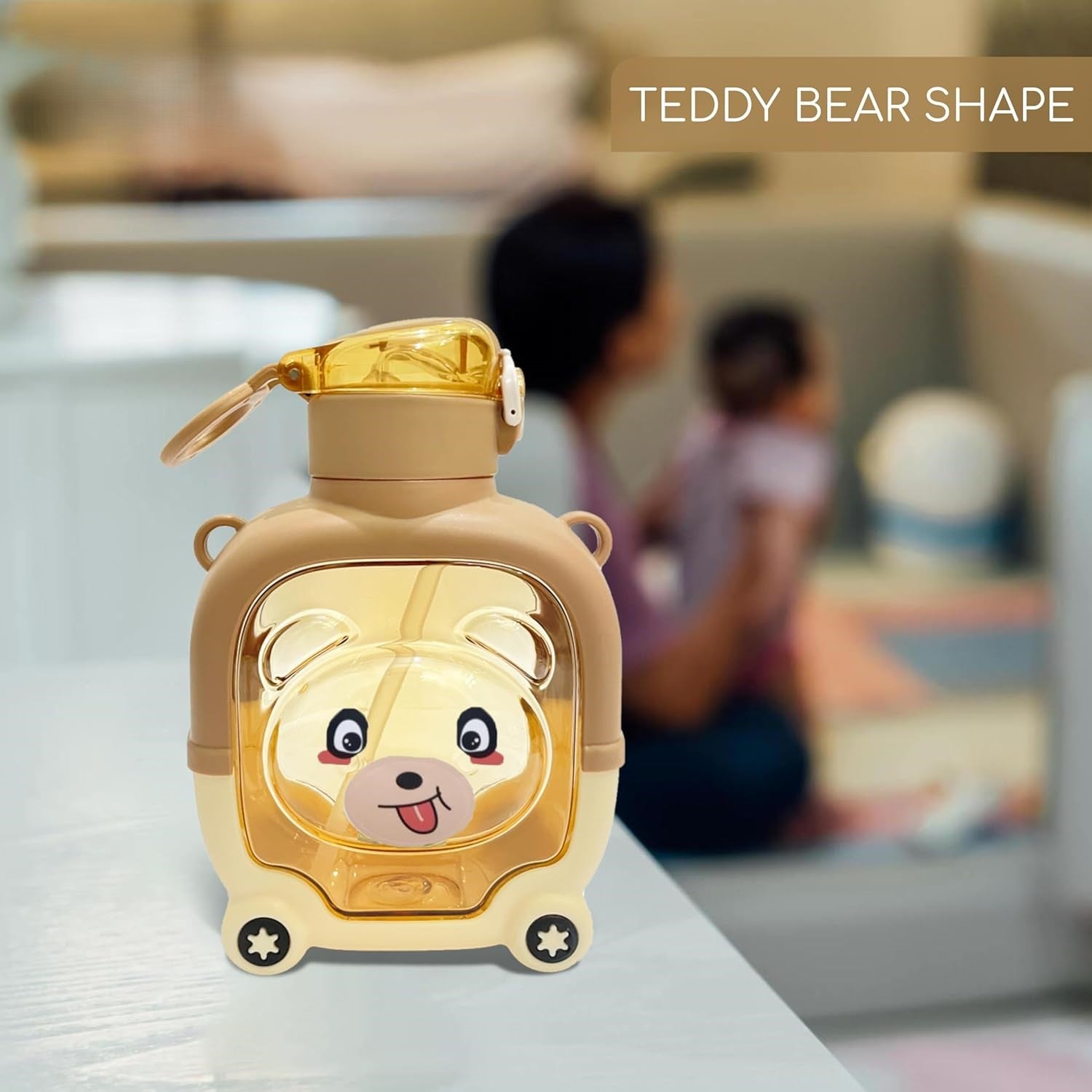 Smily Buds - Teddy Bear Water Bottle, Leakproof and BPA-Free, Insulated Sipper for Kids - Brown