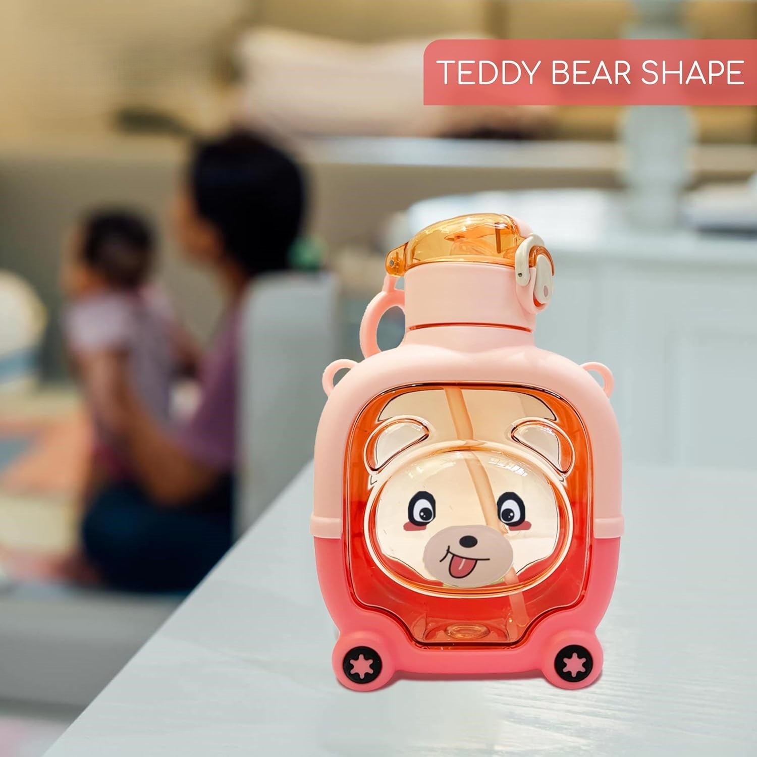 Smily Buds - Teddy Bear Water Bottle, Leakproof and BPA-Free, Insulated Sipper for Kids - Pink - Smily Buds
