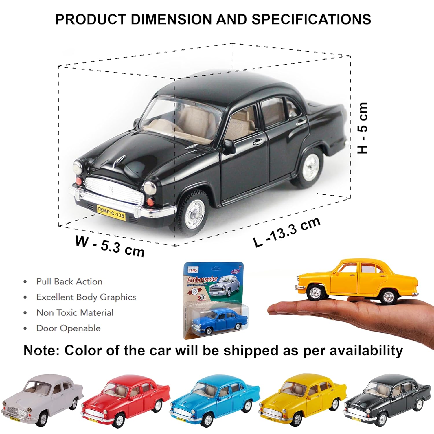 Smily Buds - ABS Plastic Toys Ambassador Car Scales 1:36 Openable Doors