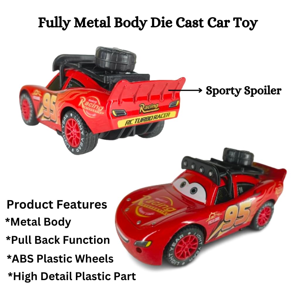 Smily Buds Die-Cast Metal Body MCQueen Disney Car Pull-Back Action, with Lights & Music, Miniature Scaled 1:36