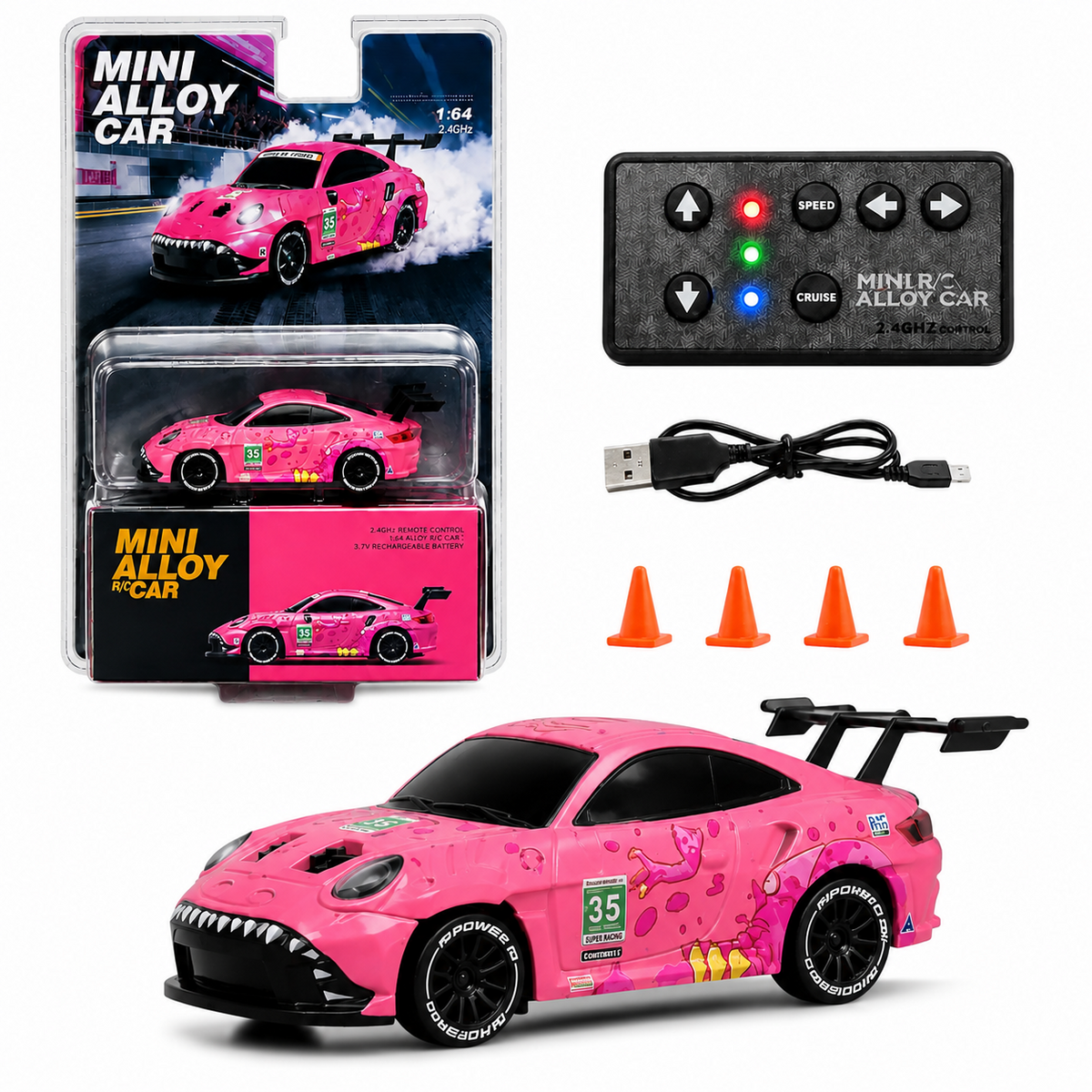 Mini Alloy Off-Road Premium RC Car for Kids 6+ 1:64 Scale Remote Control Car Toys with Strip Lights, 2.4Ghz, USB Rechargeable (Pink)