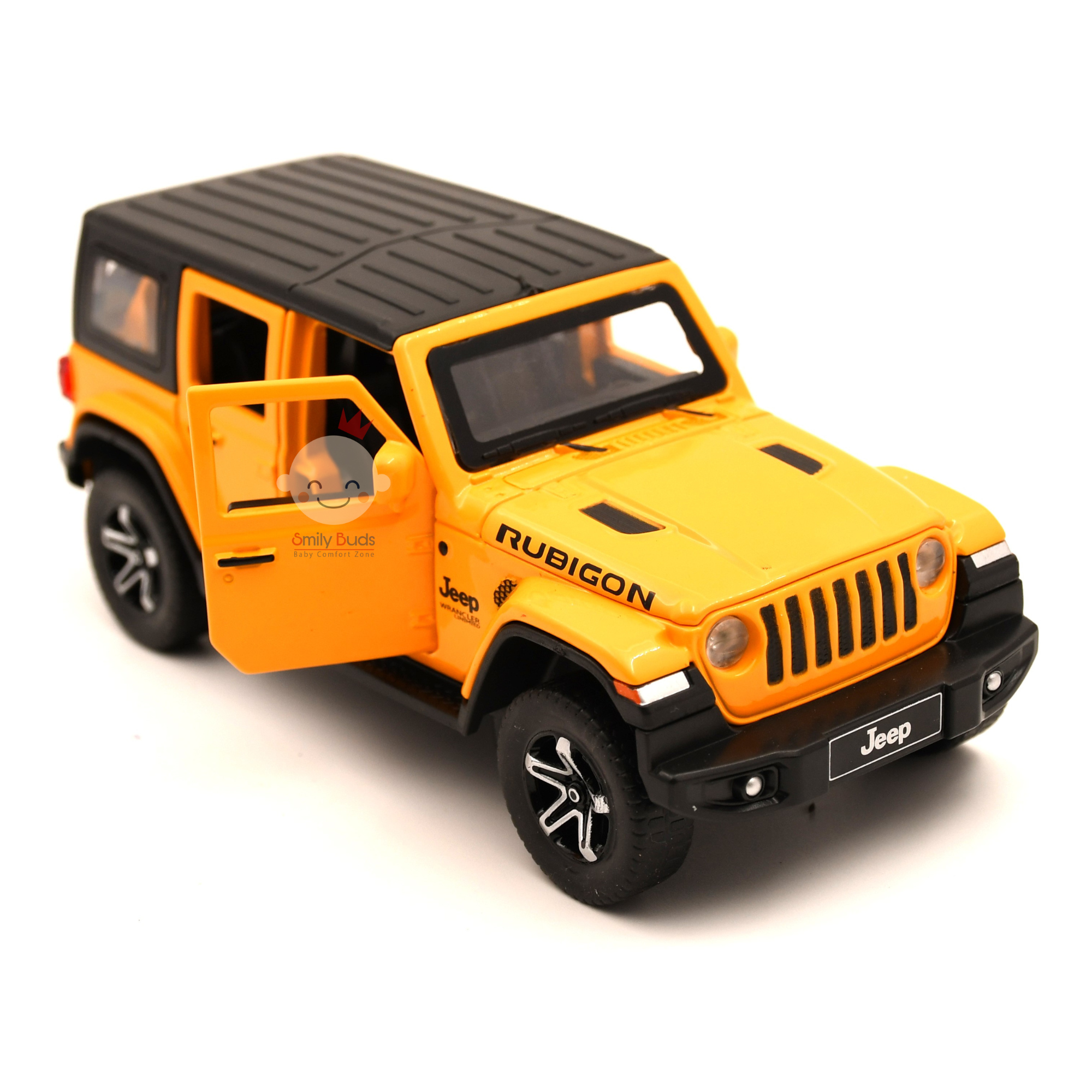 Smily Buds - Red Die Cast Jeep Wrangler Rubicon Diecast Vehicles Toys for Kids Openable Doors Blinking Light & Music Car Jeep Toys - Yellow