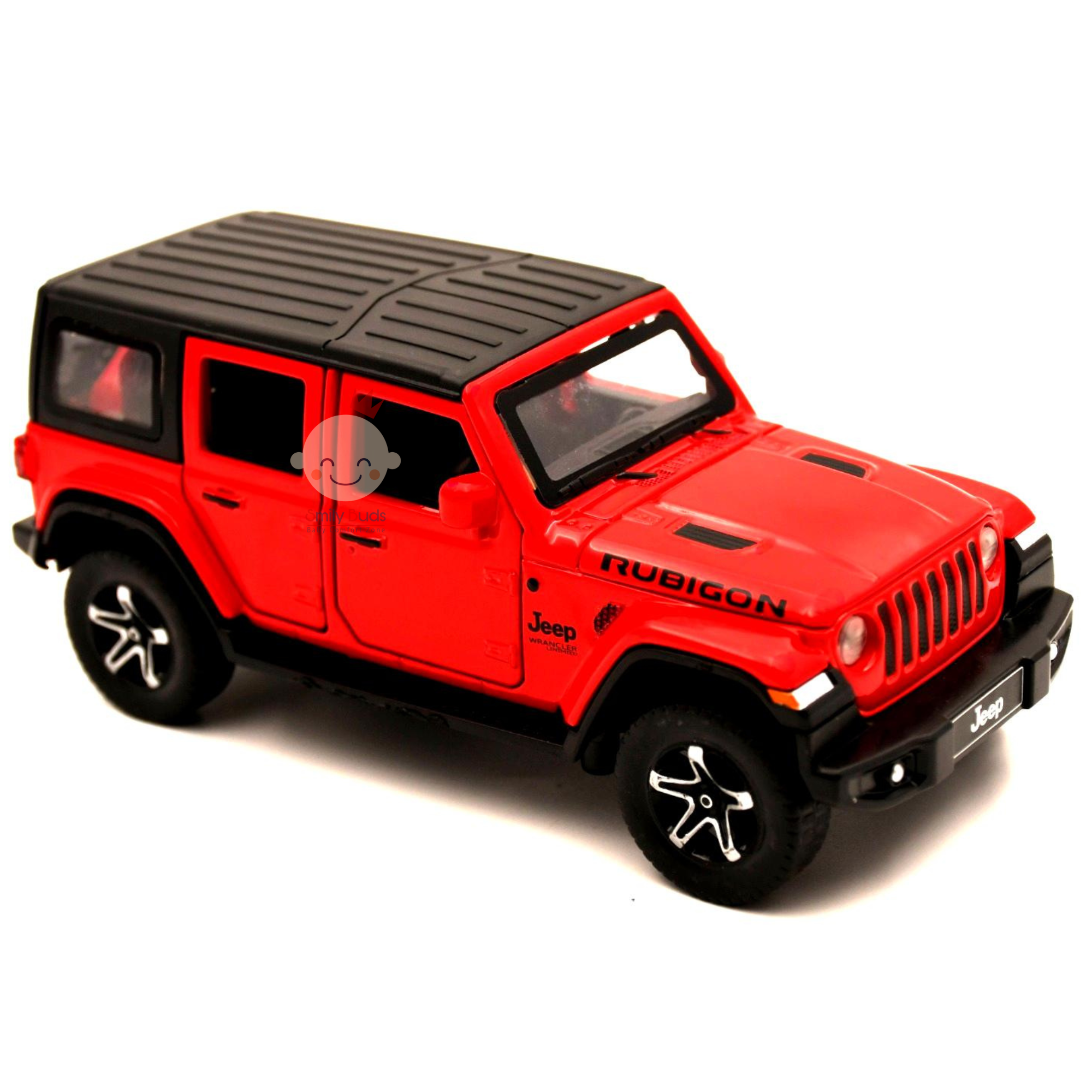 Smily Buds - Red Die Cast Jeep Wrangler Rubicon Diecast Vehicles Toys for Kids Openable Doors Blinking Light & Music Car Jeep Toys