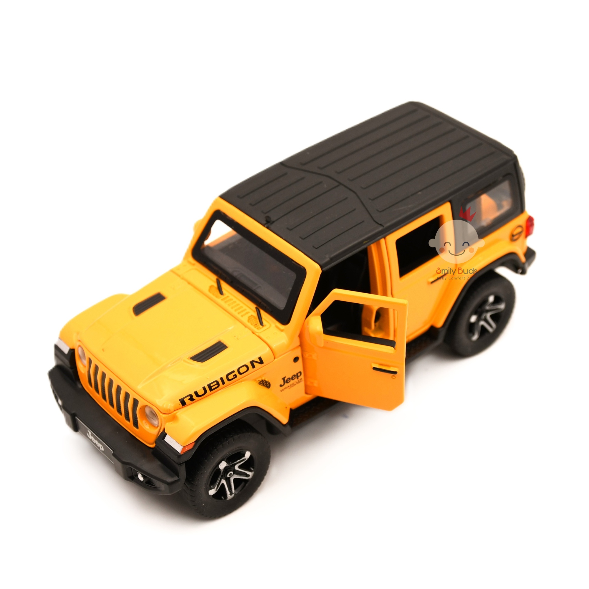 Smily Buds - Red Die Cast Jeep Wrangler Rubicon Diecast Vehicles Toys for Kids Openable Doors Blinking Light & Music Car Jeep Toys - Yellow