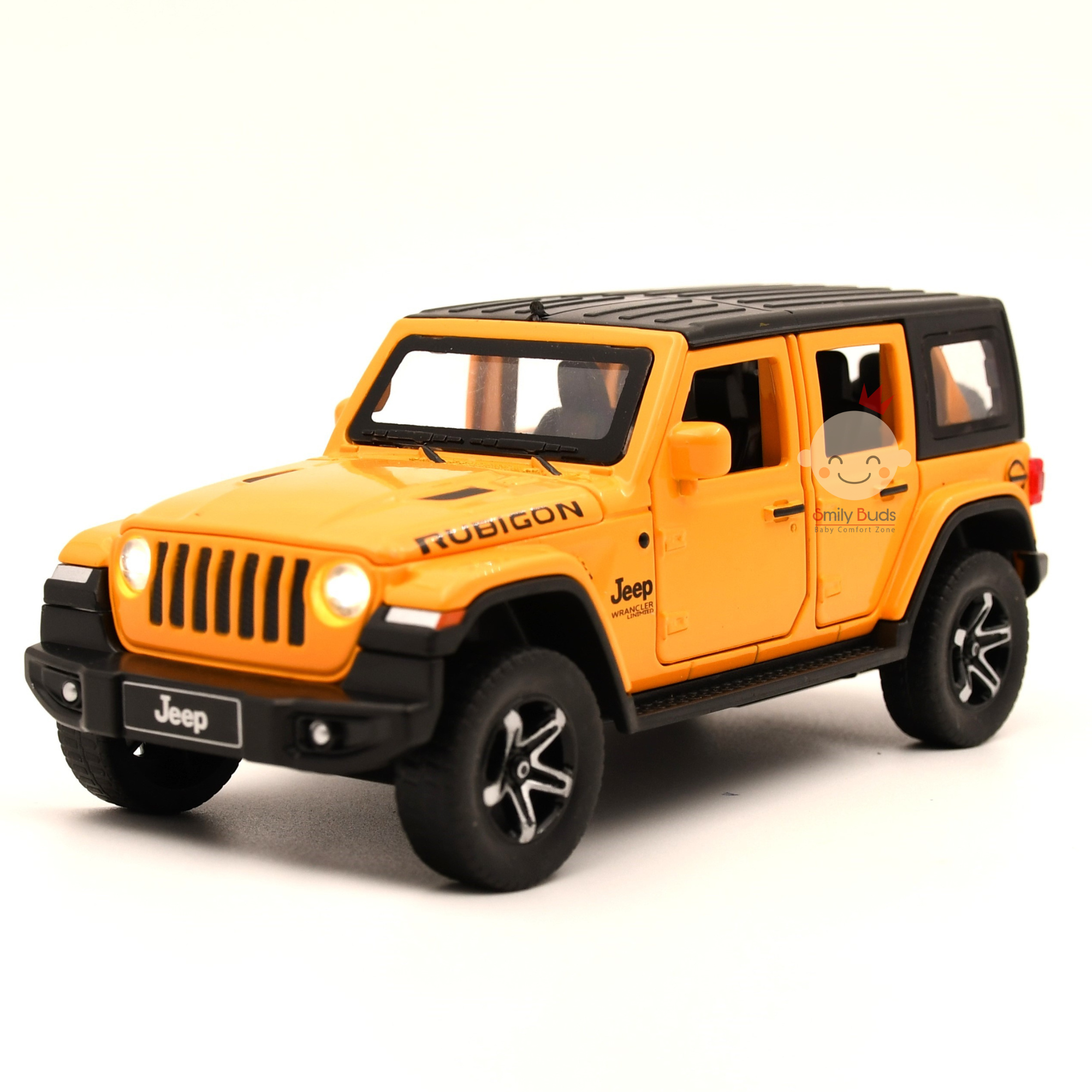 Smily Buds - Red Die Cast Jeep Wrangler Rubicon Diecast Vehicles Toys for Kids Openable Doors Blinking Light & Music Car Jeep Toys - Yellow