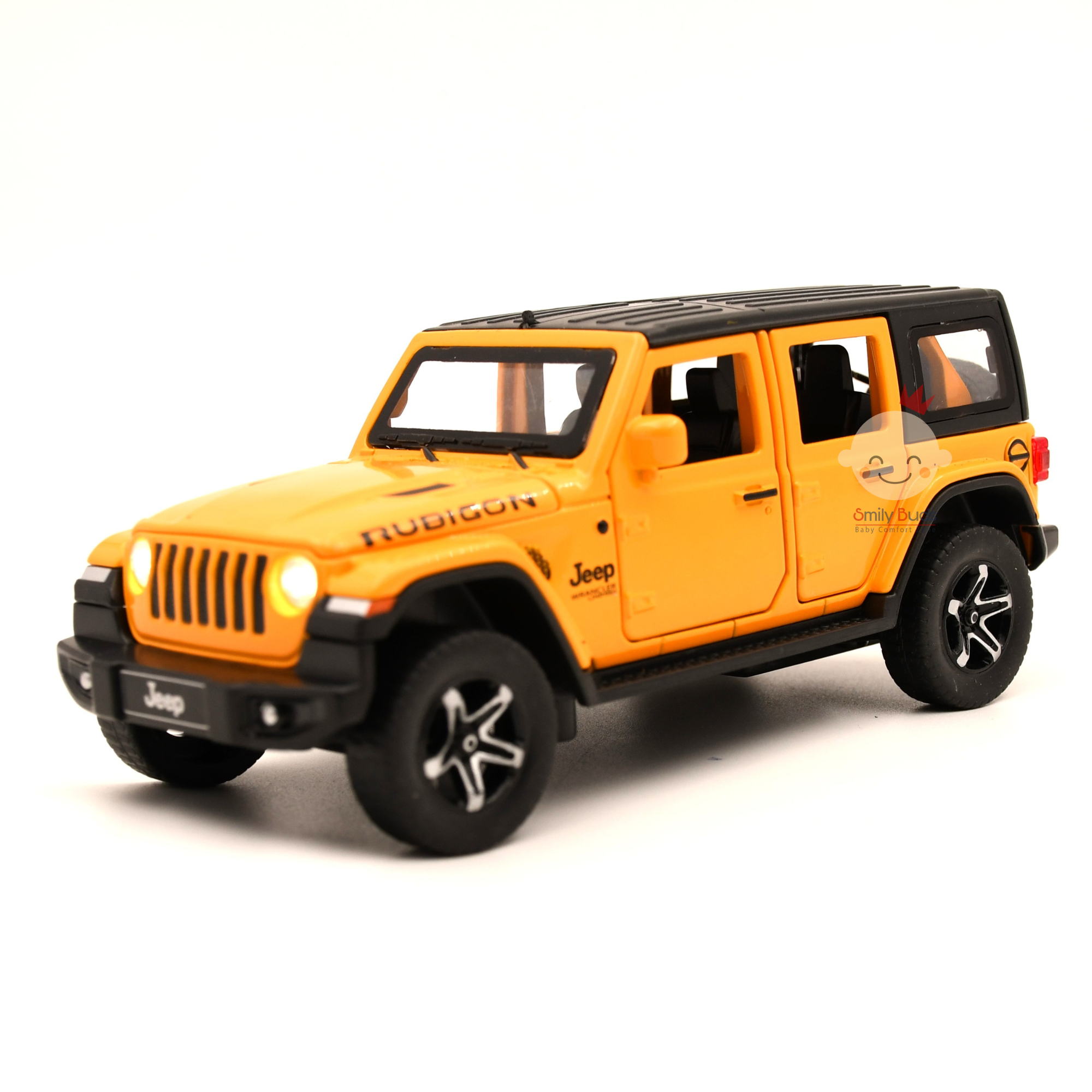 Smily Buds - Red Die Cast Jeep Wrangler Rubicon Diecast Vehicles Toys for Kids Openable Doors Blinking Light & Music Car Jeep Toys - Yellow