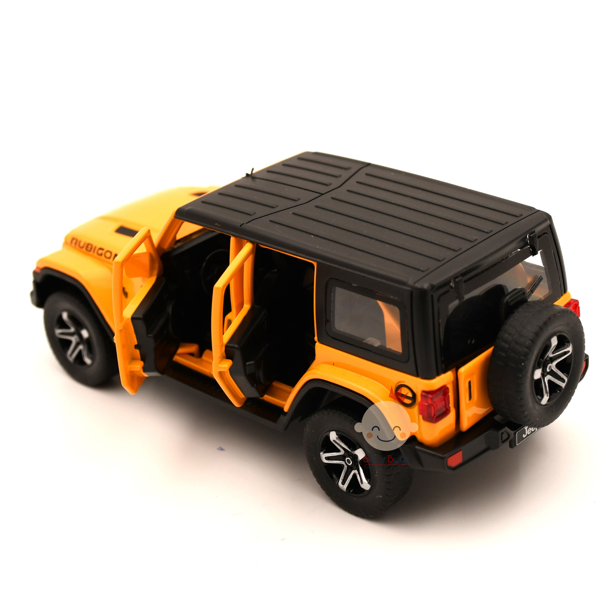 Smily Buds - Red Die Cast Jeep Wrangler Rubicon Diecast Vehicles Toys for Kids Openable Doors Blinking Light & Music Car Jeep Toys - Yellow