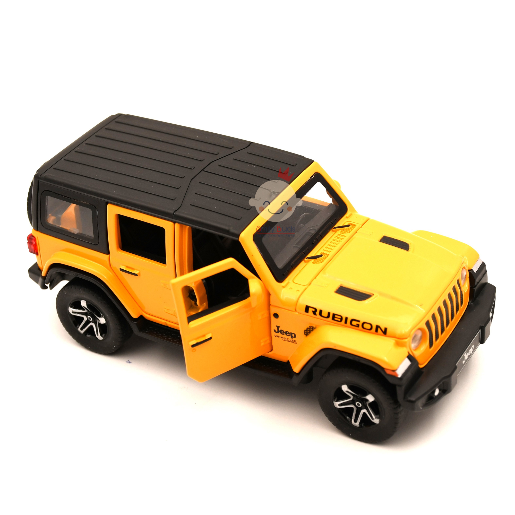 Smily Buds - Red Die Cast Jeep Wrangler Rubicon Diecast Vehicles Toys for Kids Openable Doors Blinking Light & Music Car Jeep Toys - Yellow