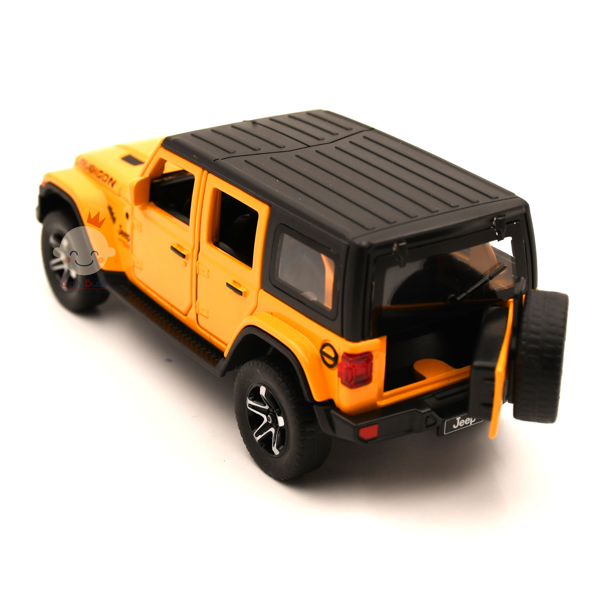 Smily Buds - Red Die Cast Jeep Wrangler Rubicon Diecast Vehicles Toys for Kids Openable Doors Blinking Light & Music Car Jeep Toys - Yellow