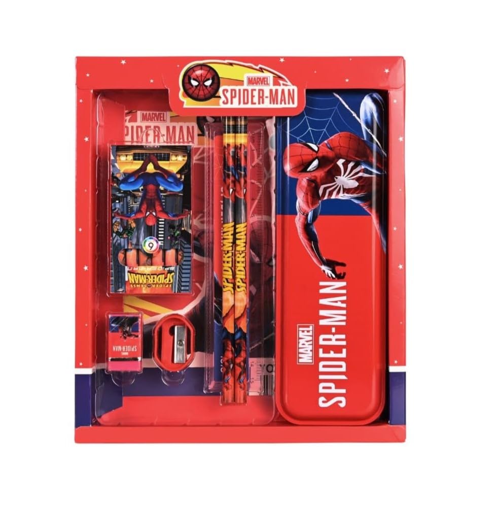 Smily Buds Spiderman Pencil Box Kit for School Kids – Complete Stationery Set School and Birthday Return Gift