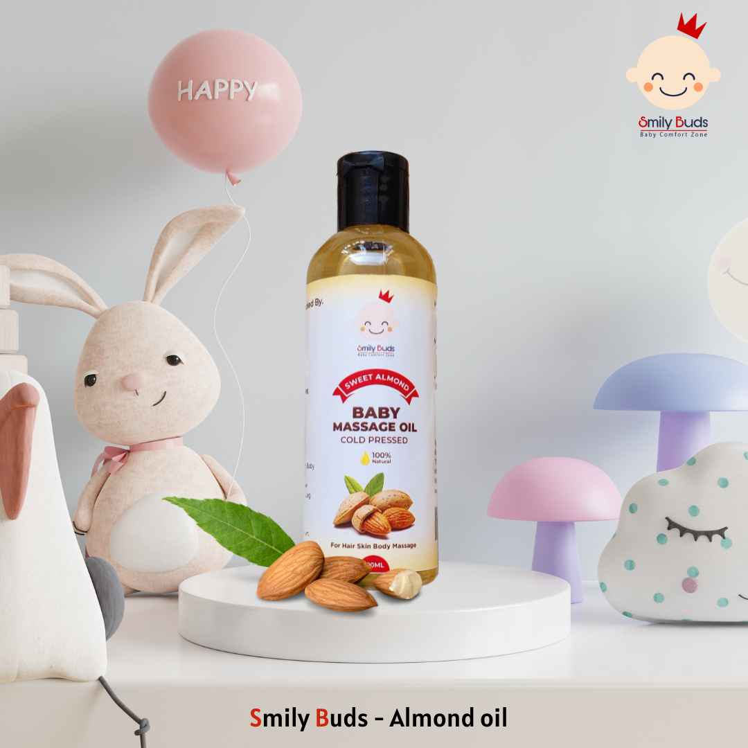 Smily Buds Almond Organic Cold Pressed Oil for Baby Massage Hair, Skin & Moisturizing Oil Hair Oil