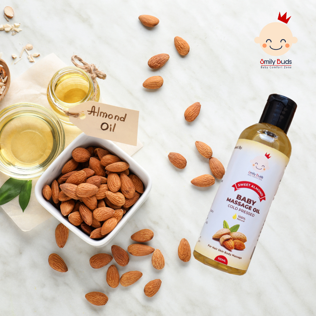 Smily Buds Almond Organic Cold Pressed Oil for Baby Massage Hair, Skin & Moisturizing Oil Hair Oil