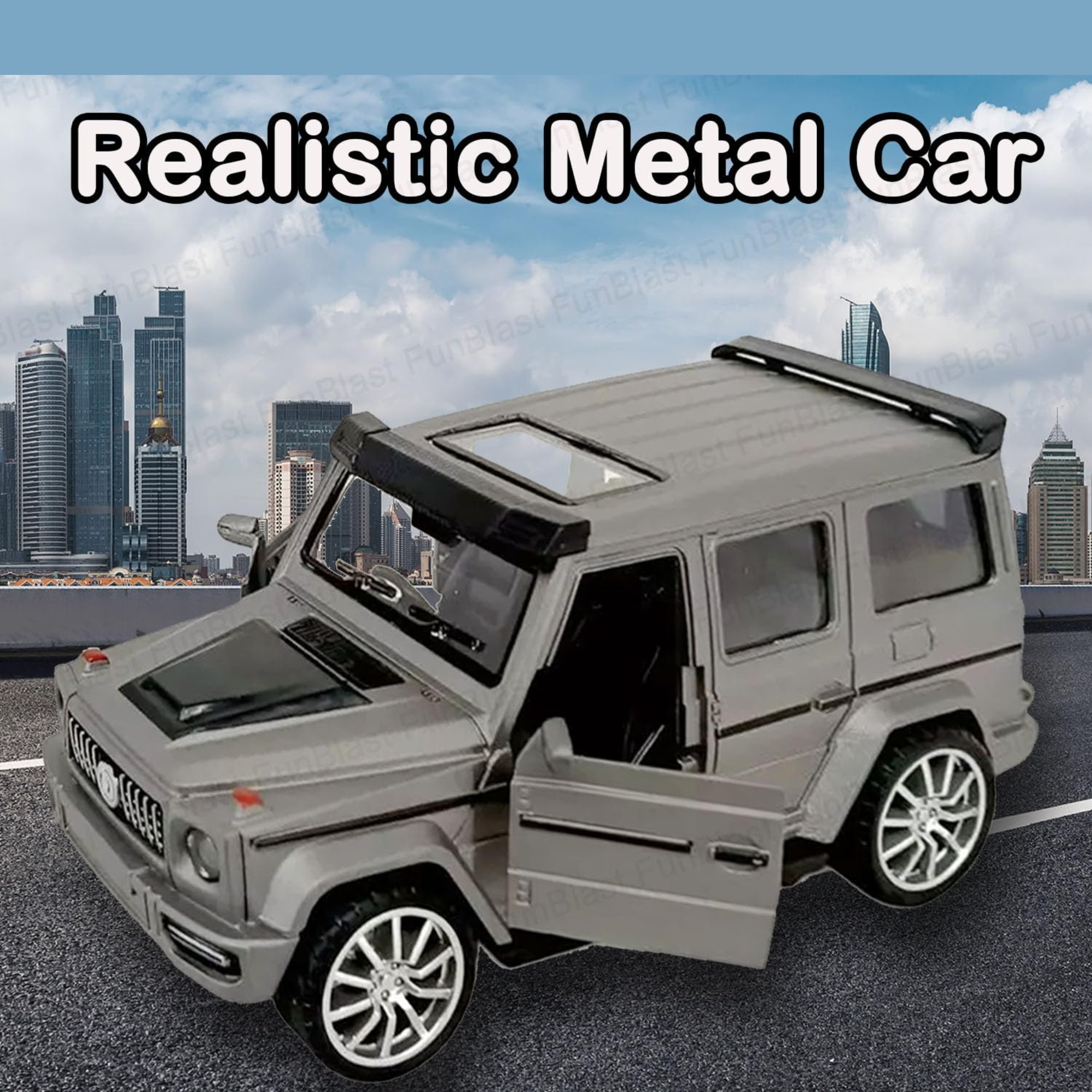 Smily Buds - Die-Cast Metal SUV Model Toy Car - 1:36 Scale with Pull-Back Action, Openable Doors