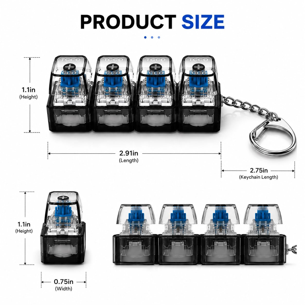 Smily Buds ransparent Mechanical Switch Fidget Keychain for Stress Relief | Clicky Desk Toy for Adults | Portable EDC Keyring Gadget for Office