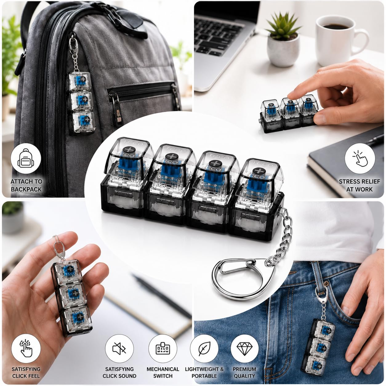Smily Buds ransparent Mechanical Switch Fidget Keychain for Stress Relief | Clicky Desk Toy for Adults | Portable EDC Keyring Gadget for Office