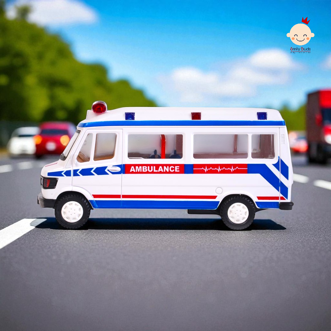Smily Buds Made of Non Toxic Plastic Toys Ambulance Vehicle Car, Pull Back Action Toys